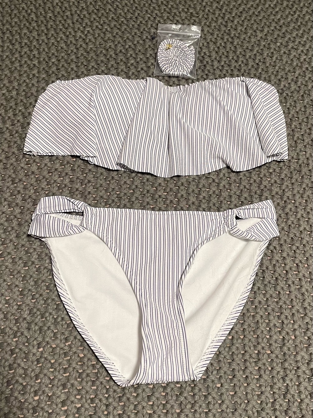 Xhilaration White and Navy Striped Bandeau Bikini Set